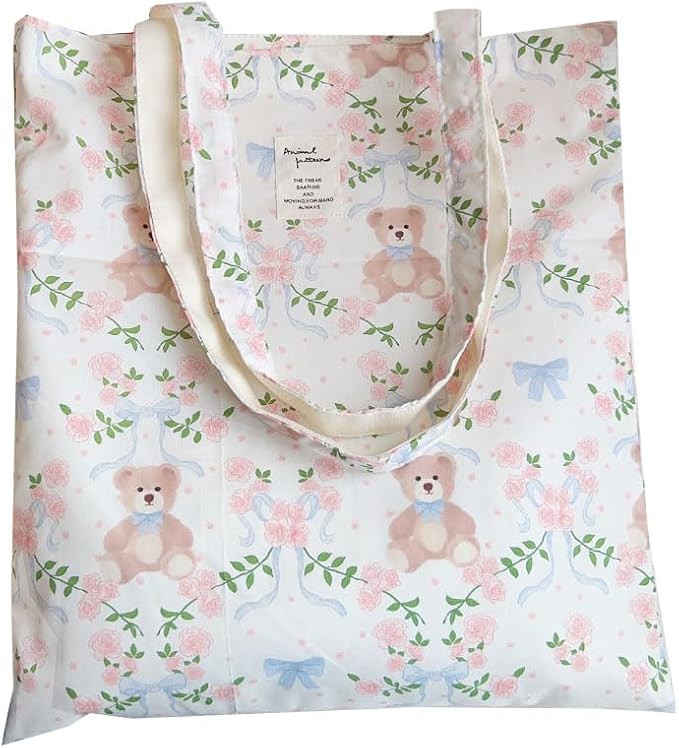 Cotton Canvas Tote Bag Reusable Soft Grocery Cloth Bag Floral Shoulder Bag for Beach Travel Shopping