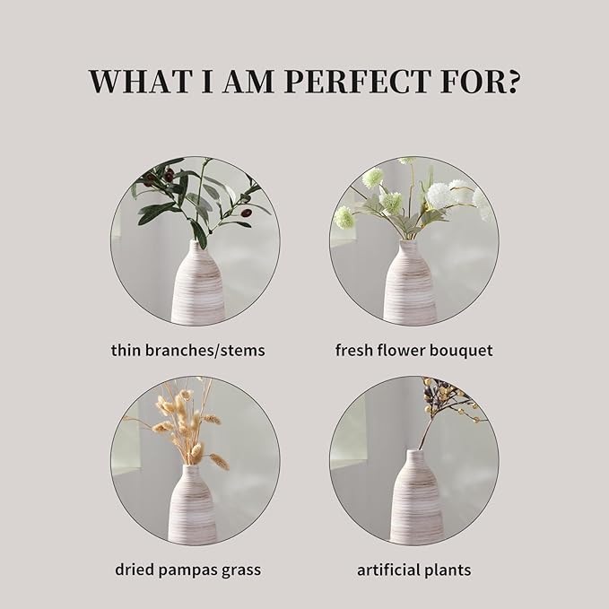 ALMA 2025 Updated 11 in Tall White Beige Vase for Boho Home Decor, Thin Ceramic Vase for Single Rose, Pampas Grass, Decorative Rustic Vase for Flowers, Dining Table Centerpieces,Table Top Decoration