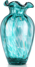 Blown Glass Art Vase - Green, Transparent, Unique, Modern - Wide Mouth for Living Room, Wedding, Dining Table, Office