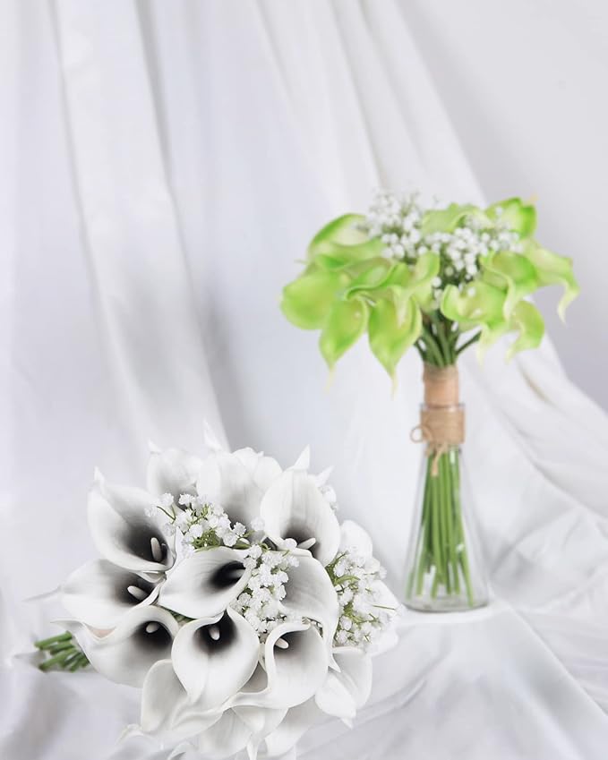 DuHouse 20Pcs Artificial Calla Lily Flower Real Touch Latex Flowers for DIY Wedding Bouquet Party Home Decor (Black White)