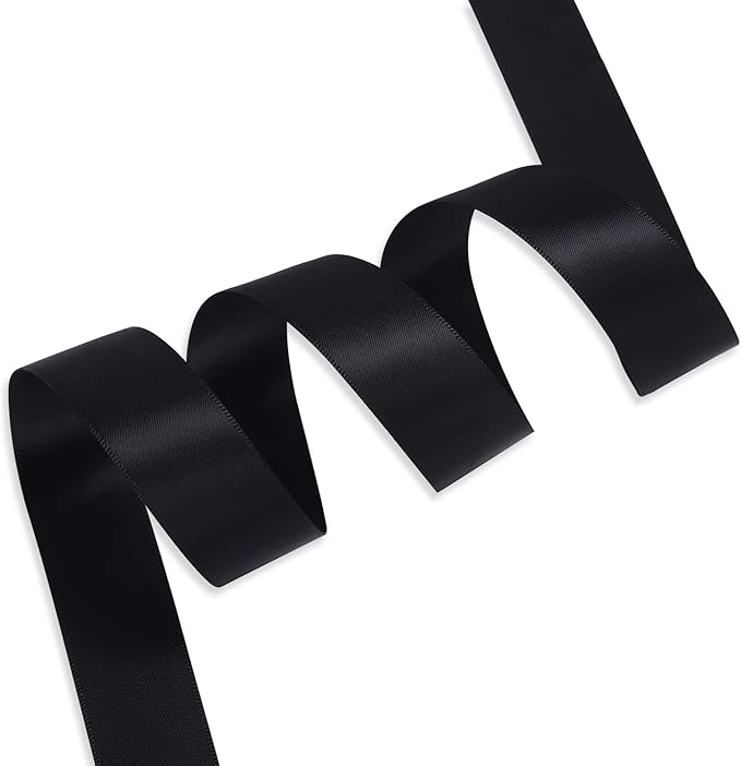 Humphrey's Craft 1 Inch Black Double Faced Satin Ribbon - 50 Yards Variety of Color for Crafts Gift Wrapping DIY Bows Bouquet Decoration Sewing Christmas Tree Wedding and Invitation Card.