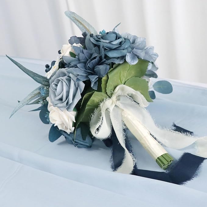 S_SSOY Wedding Bouquet Bride,Bride Bridal Bouquet Bridesmaid Artificial Flowers for Ceremony Anniversary Party Bridal Shower Decoration Wedding Bouquets (Blue)