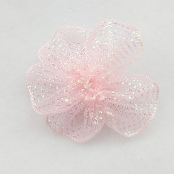 Chenkou Craft Mix Lots 40pcs 28mm Organza Ribbon Flowers Bows w/Beads Appliques Wedding Craft (Organza Flower(A0020))