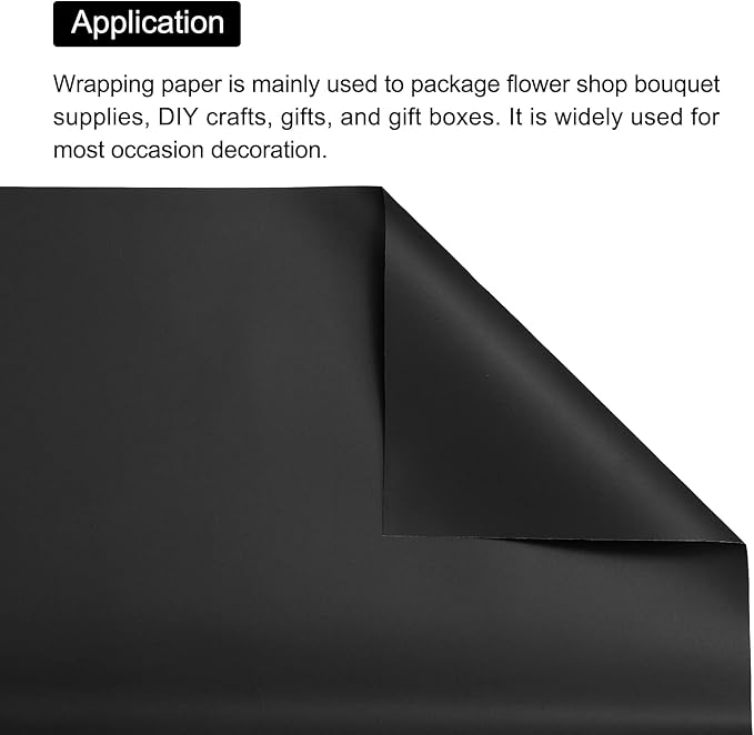 MECCANIXITY 10 Pcs Flower Wrapping Paper 22.8x22.8 Inch Waterproof Florists Wrapping Paper for Florist Bouquet Supplies, DIY Crafts, Gift/Gift Box Packaging Black