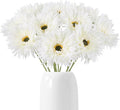 12pcs Gerbera Daisy Artificial Flowers 17.7’’ White Faux Daisies Silk Flowers with Stems for Wedding Bouquet Home Party Garden Outdoor Decoration(White)