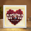 Personalized Mom Flower Shadow Box with LED Light Custom Heart Shaped Rose Flower Shadow Box Frame Mother's Day Mother and Daughter Portrait Shadowbox Memory Gifts for Mom from Daughter Birthday
