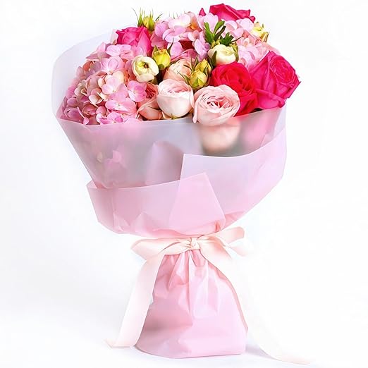 Jutieuo 20 Sheets Pink Flower Wrapping Paper, Waterproof Solid Floral Bouquet Wrapping Paper, Florist Supplies Packaging for Wedding Birthday Gift DIY Craft (22.8 x 22.8 inch)