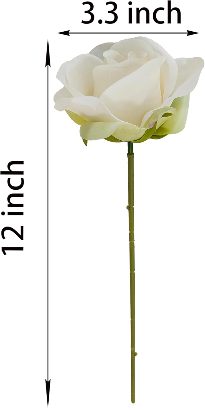 Artificial Satin Rose Flower Heads,42 Pcs Silk Rose Heads with Stems,3.5'' Rose Artificial Flowers Bulk,Artificial Rose Flower Heads for DIY Crafts Bouquet (42, Ivory)