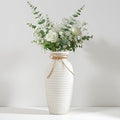 14.4 Inch Tall Ceramic Vase, Large Rustic Vintage Farmhouse Threaded Vases for House Book Shelf Office Coffee Desk Dining Fireplace,White