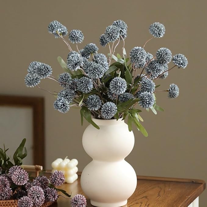 Artificial Flowers for Vases 20.5 Inch 10 Stems，Silk Dried Fake Mums Bouquet Indoor Faux Floral Arrangements for Decoration (Blue)