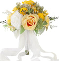 Yellow & White Wedding Bouquets for Bride Bridesmaids, Bridal Bouquet for Wedding Silk Artificial Flowers