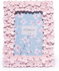 Hodao 4×6 Pink Floral Picture Frame — Handcrafted Textured Flower Picture Frame with Plastic Photo Cover & Built-In Easel for Tabletop Display, Decorative Home Décor, Nursery & Photo Keepsake