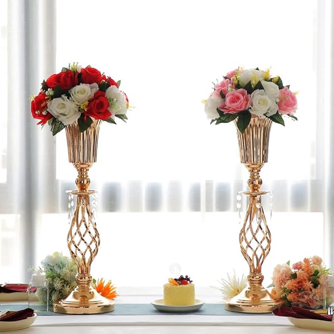 Pack of 10 Wedding Floral Crystal Flower Centerpiece Vases for Reception Centerpieces Party Event, 20.2 inches Versatile Flower Arrangement & Candle Holder Stand
