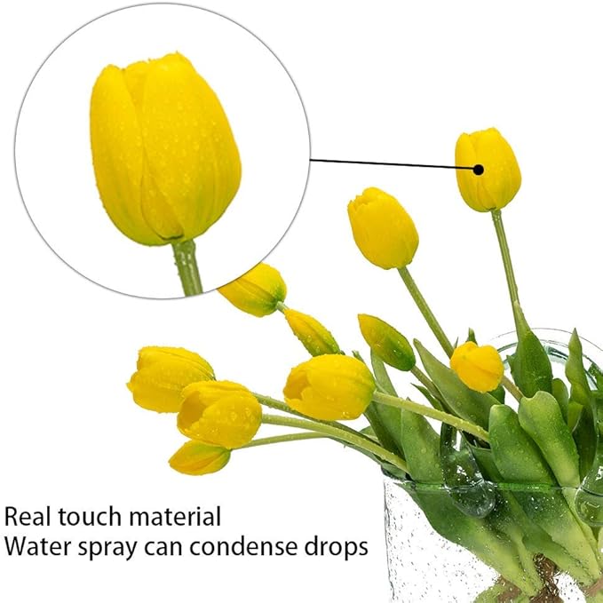 15pcs Artificial Tulips Flowers, Real Touch Latex Bouquet, Fake Tulips for Office Wedding Party Home Kitchen Garden Decoration(Yellow,15pcs)