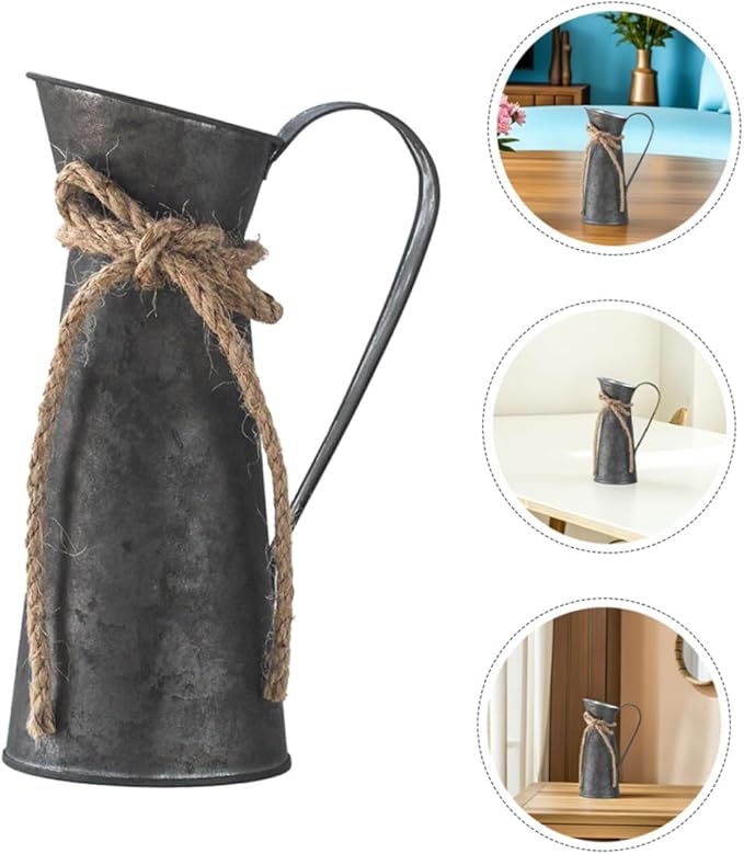 Alipis 2pcs Antique Bronze Metal Pitcher Vase Rustic Galvanized Decorative Bucket for Flowers Vintage Primitive Farmhouse Jug with Spacious Capacity for Living Entryway Study Desk Decor
