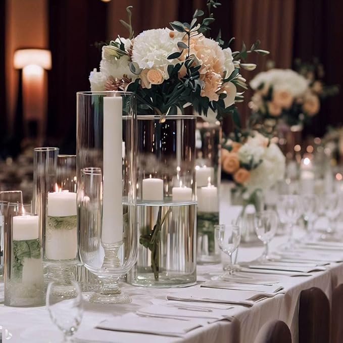 12 Pack Clear Glass Cylinder Vases for Centerpieces - Floating Candle Vases Holder - 8" Hight Perfect for Weddings and Events
