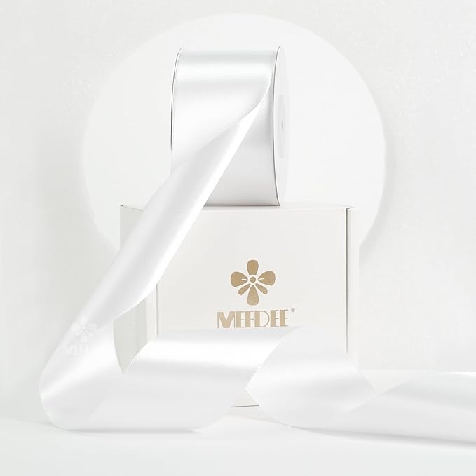 MEEDEE White Satin Ribbon 2 Inch White Ribbon Lux Double Faced Ribbons by 25 Yards Silk Ribbons for Gift Wrapping, Crafts, Satin Weddings, Flower Bouquet, Holiday Decorating