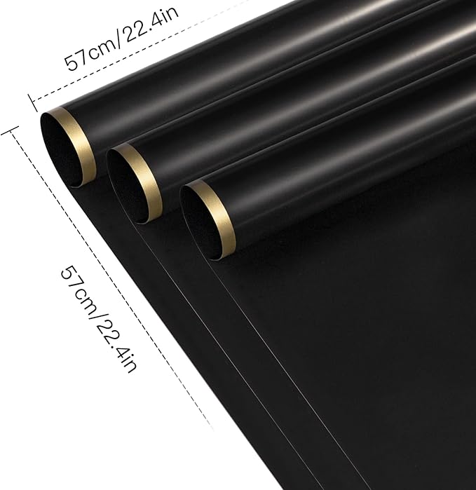 WRAPAHOLIC 20 Sheets Flower Wrapping Paper - 22.4 x 22.4 inch Black with Gold Edge Water-Resistant Floral Bouquet Wrapping Paper, Florist Supplies Packaging Paper for Wedding Birthday Gift DIY