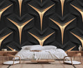 Golden Stripe 3D Geometric Black Background Wallpaper, Large Wall Background Mural, for Various Occasions Background Decoration(Non-self-Adhesive)