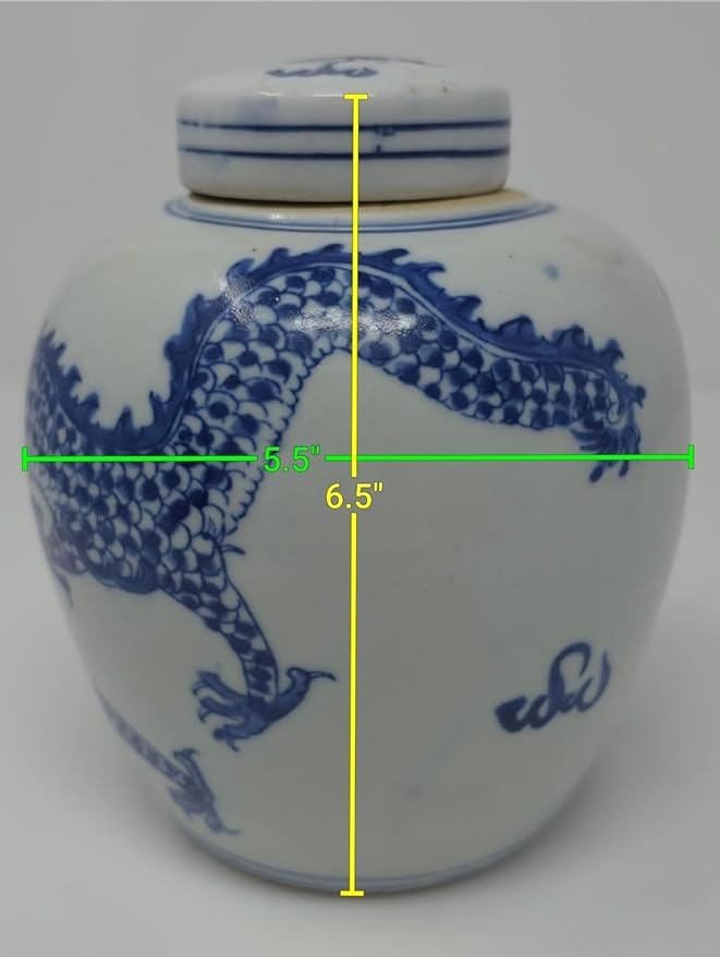 Festcool Retro Antique Like Style Blue and White Porcelain Dragon Ceramic Covered Jar Vase, China Ming Style, Jingdezhen (6.5 inches H)