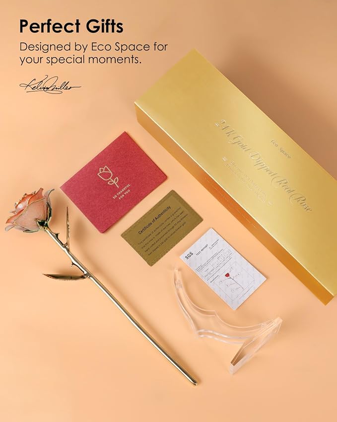 24K Gold Dipped Real Rose – Handpicked Real Rose Preserved in 24K Gold – Sweet, One-of-a-Kind Romantic Gift for Her – Ideal for Birthday, Anniversary, Mother’s Day, Valentine’s Day (Pink)