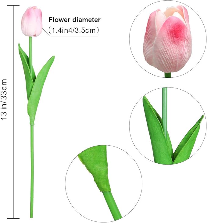 30 Pcs Fake Latex Tulips Artificial Flowers Real Touch Tulips for Spring Decorations for Home, Wedding Party Decorations (Pink)