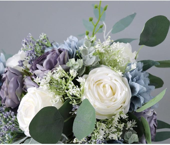 Bridal Bouquets for Bride, Haze Blue Wedding Bouquets for Bride Artificial Roses Flowers Waterfall Bridal Bouquet Cascading Wedding Bouquet for Wedding Party Bridal Shower Decoration