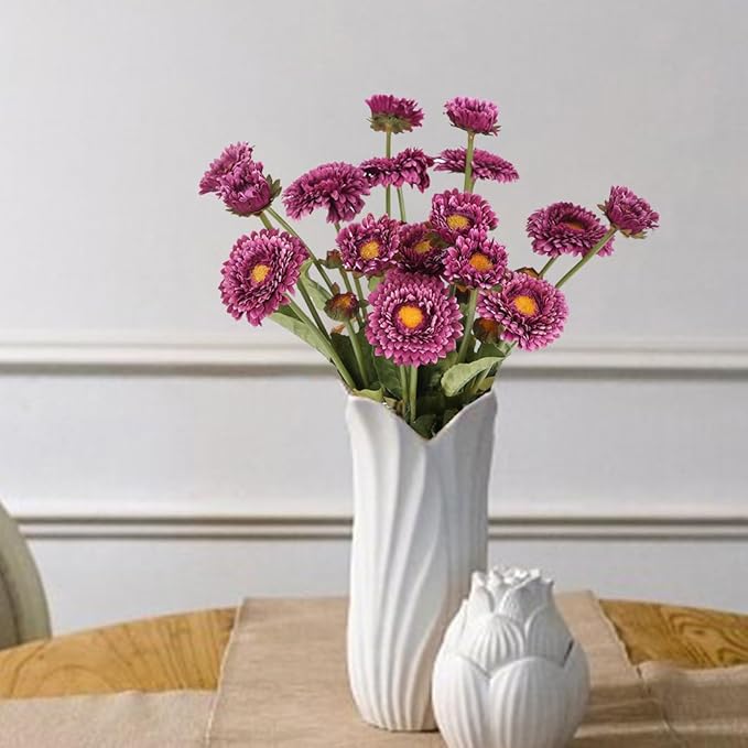 Purple Daisy Flowers Artificial 8pcs Realistic Faux Chrysanthemum Silk Calendula Flowers with Stems for Wedding Bouquet Home Party Decoration(Purple)