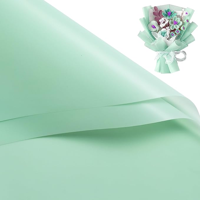 WRAPAHOLIC 20 Sheets Flower Wrapping Paper - 22.4 x 22.4 inch Pure Mint Water-Resistant Floral Bouquet Wrapping Paper, Florist Supplies Packaging for Wedding Birthday Gift DIY