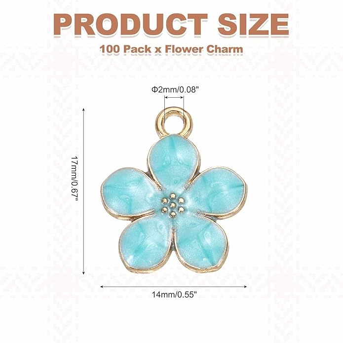 MECCANIXITY Enamel Charm Cherry Blossom Alloy Cute Small Flower Charm Gold Plated Pendant for Jewelry Making