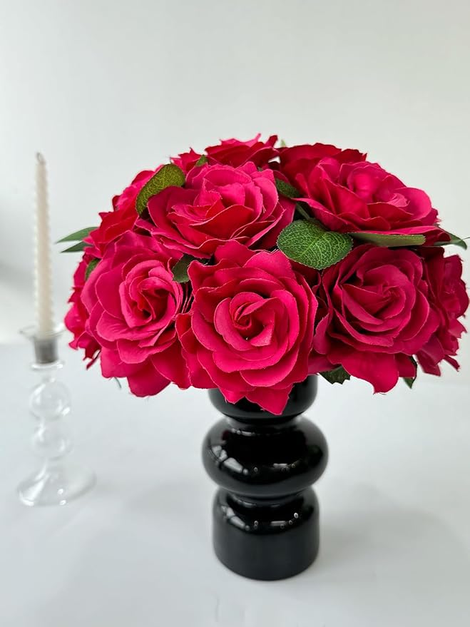 20 pcs 4'' Rose Red Faux Flowers Magenta Pink Brushed Silk Rose Set for DIY Bouquet Wedding Arrangements Artificial Flower Wall Mirror Decor Baby Shower Home Decor Table Centerpieces