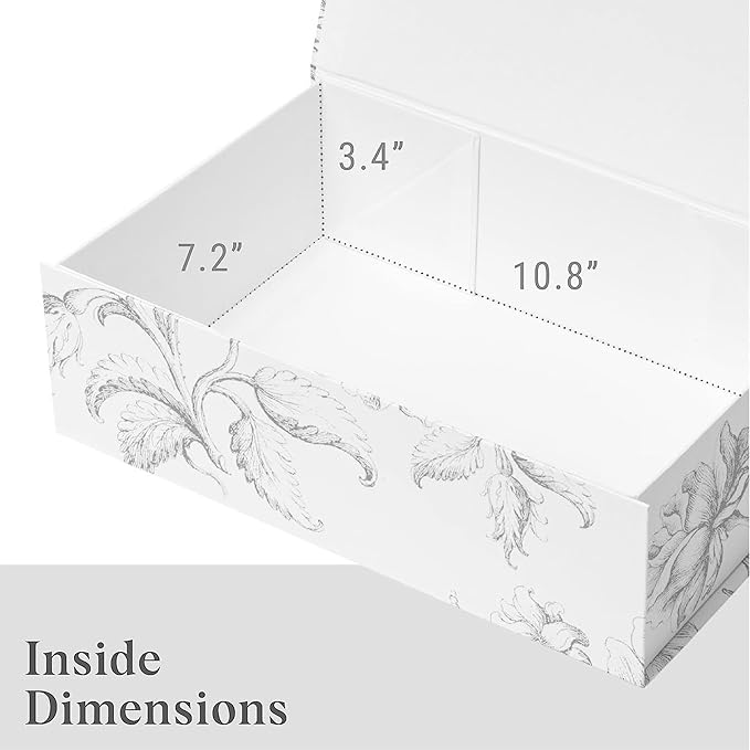 Luxury Keepsake Gift Box | Silver Floral Decorative Boxes with Magnetic Lids for Presents, Wedding Memory Box, and Bridal Gifts. 11.5" x 7.5" x 3.5"