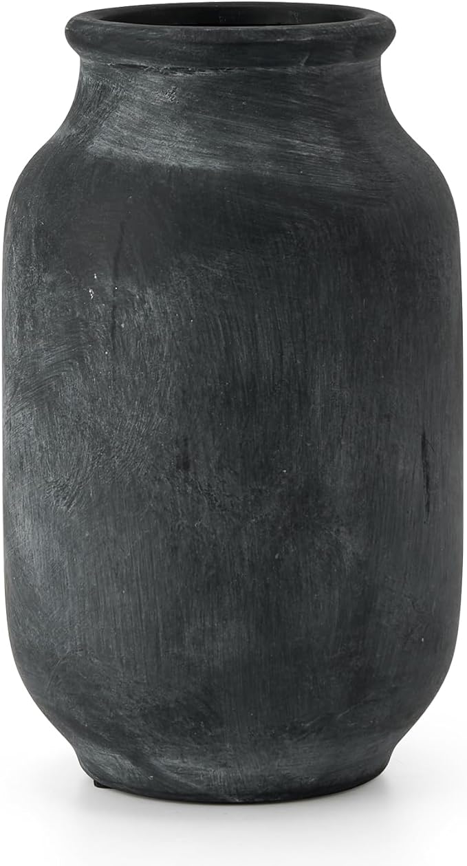 SIDUCAL Rustic Farmhouse Flower Vase | 9.5 Inch Large Ceramic Vase | Pampas Grass | Modern Farmhouse Decor for Home Decor, Table, Living Room Decoration, Shelf Decor, Mantel, Black