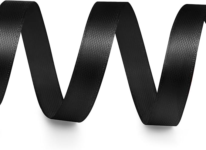 3/8" x 25 Yards Satin Ribbon, Black Silk Ribbon Ideal for Gift Wrapping, Floral Bouquets, Crafts, Wedding Party Decorations, Christmas and Sewing Projects