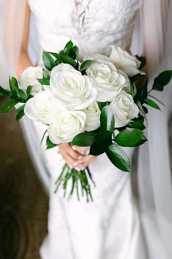 Laelfe 12 PCS Artificial Flowers Roses Silk Flowers Fake Long Stem Artificial Roses for Home Wedding Bathroom Kitchen Decorations