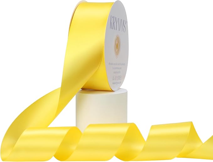 Daffodil Yellow Satin Ribbon, Double Faced 2 Inch X 50 Yards Daffodil Ribbon, Premium Satin Ribbon for Gift Wrapping, Crafts, Hair Bow Making, Sewing, Flower Bouquet, Wedding Party Decor