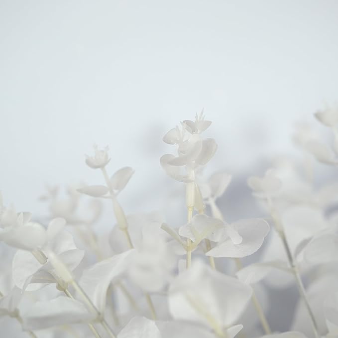 19" Faux Flowers Artificial Silk Silver Dollar Eucalyptus Stems Fake Plant for Vase Home Wedding Decor 3 Pcs (White)