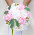 Lightweight Bridal Wedding Bouquet Round Holding Bouquet Throw Toss Artificial Rose Flower Bunch for Bride Bridesmaid Wedding Quinceanera (White & Pink, 9.1")