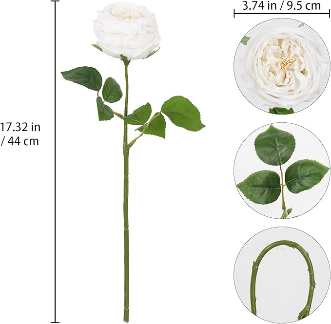 IPOPU White Roses Artificial Flowers,5PCS Real Touch Austin Roses Faux Peony Flowers Stems for Wedding Bouquet Party Home Decor(White)