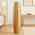 Leewadee Large Gold Home Decor Floor Vase - Wooden 34 inch Tall Farmhouse Decor Flower Holder for Fake Plant and Pampas Grass