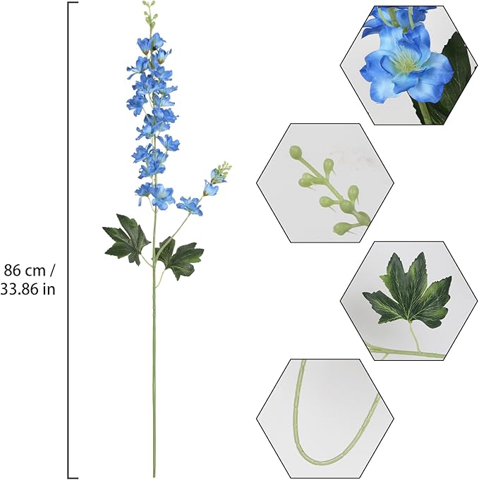 8PCS Delphinium Artificial Flowers 33.5'' Blue Faux Larkspur Flowers Long Stem Artificial Flowers for Tall Vase Home Wedding Garden Table Centerpieces Decor(Blue)