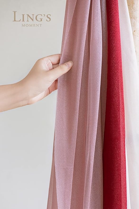 Ling's moment Wedding Arch Draping Fabric 3 Panels 20Ft Chiffon Fabric, Sheer Hanging Drapes Arrangement for Wedding Ceremony Backdrop Outdoors Party Swag Home Decor (Dusty Rose & Burgundy & Blush)