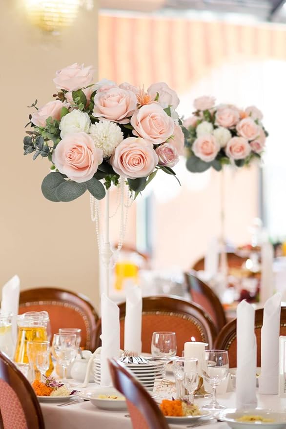 30pcs Roses Artificial Flowers Pink Fake Roses Flowers with Long Stems Silk Flowers for Wedding Bouquet Centerpices Decorations Party Bridal Baby Shower Home Decor