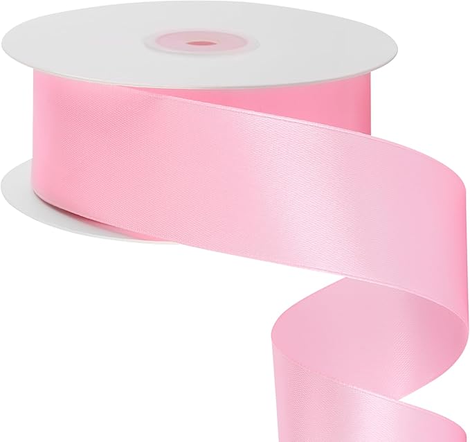 LIUYAXI 1-1/2 Inches 50 Yards Pink Satin Ribbon, Solid Fabric Ribbon Roll for Flower Bouquets, Gift Wrapping, Wedding, Handmade Crafts
