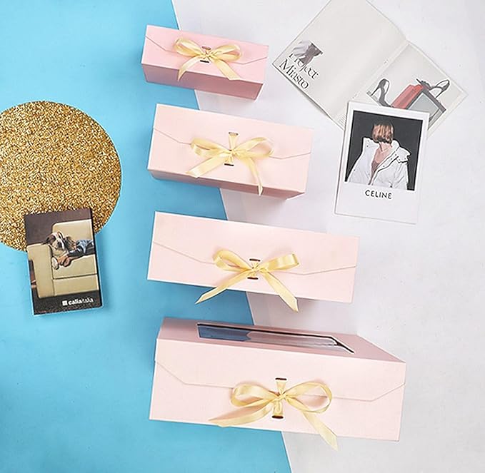 Pink Extra Large Gift Box for Presents with Ribbon 16.5x13x5.3 Inches Clear Gift Box with Window Magnetic Closure Gift Boxes with Lids