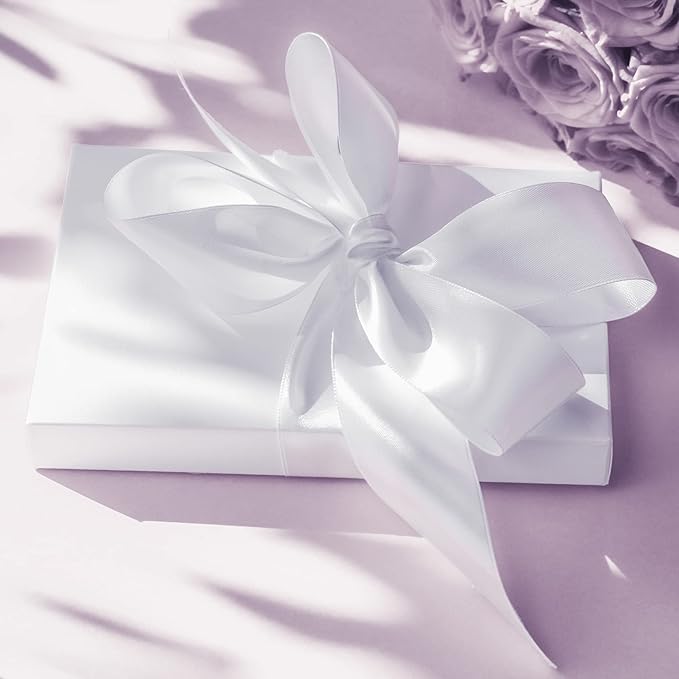 LIUYAXI White Stain Ribbon, 5/8" X Continuous 50 Yards, Double Faced Fabric Ribbon Perfect for Gift Wrapping Wedding Birthday Party Christmas Hair Floral Craft Baby Shower