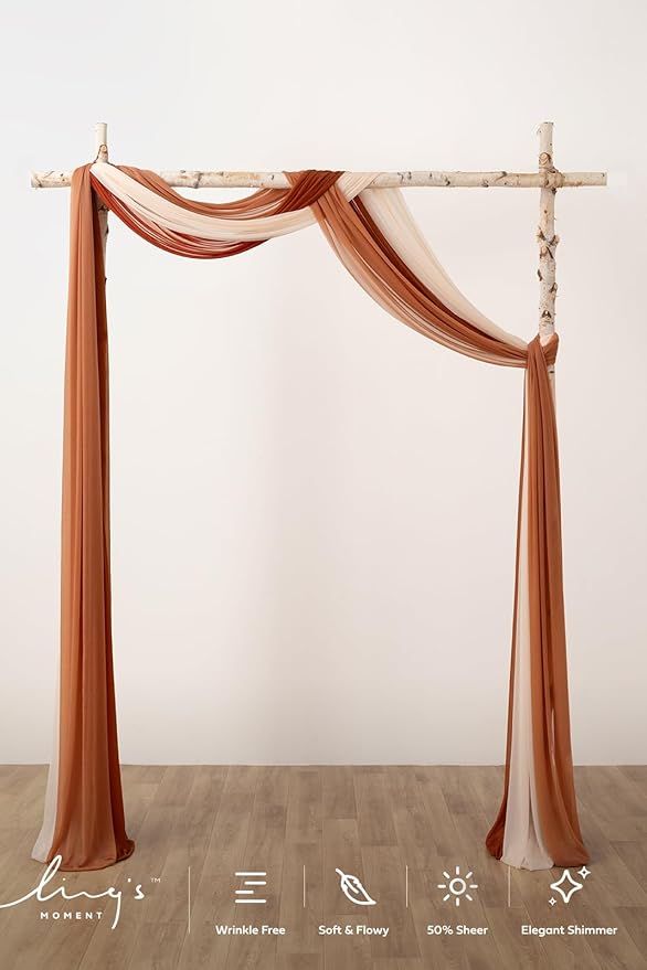 Ling's Moment Wedding Arch Draping Fabric - 20Ft Fall Wedding Arch Chiffon Fabric, Sheer Hanging Drapes Arrangement for Ceremony Backdrop Outdoors Party Swag Home Decor (Coral Peach & Terracotta)