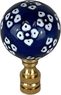 Royal Designs, Inc. Blue Porcelain Ball with White Ornament Design Finial for Lamp Shade, Polished Brass
