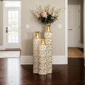 Floor Oversized Gold Metal Decorative Vase with 3D Triangle Pattern Set of 3 Large Vases for Home Living Room 33.5 ", 29.5 ", 25.2" High (Antique White)