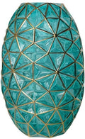 Hand Painted Gold and Green Diamond Shaped Glass Crystal Vase 13.6 inch Tall (Hand Painted Gold and Green)